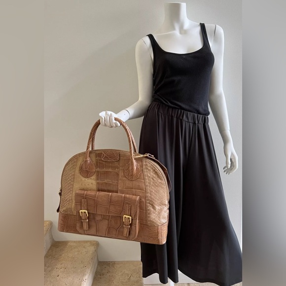 AMBROSI ABRIANNA Large Ostrich Snakeskin Crocodile Tote Bag Handbag - Picture 11 of 12